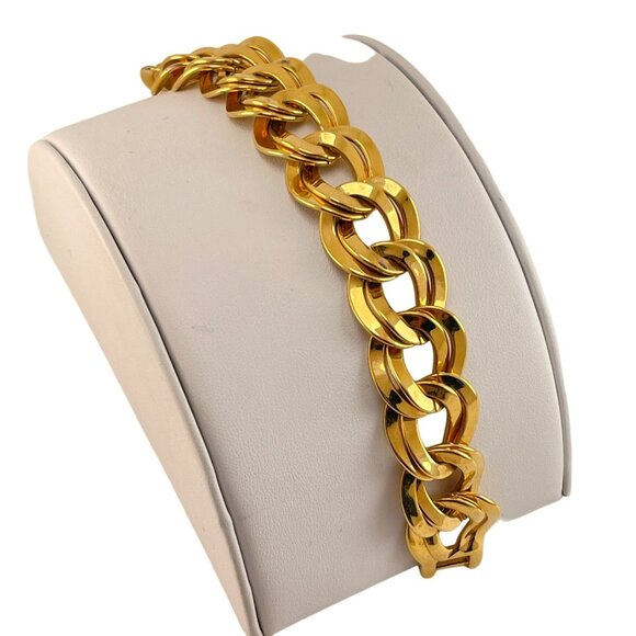 Monet Gold Plated Heavy Link Chain Bracelet 1980s Double Link - Picture 10 of 11